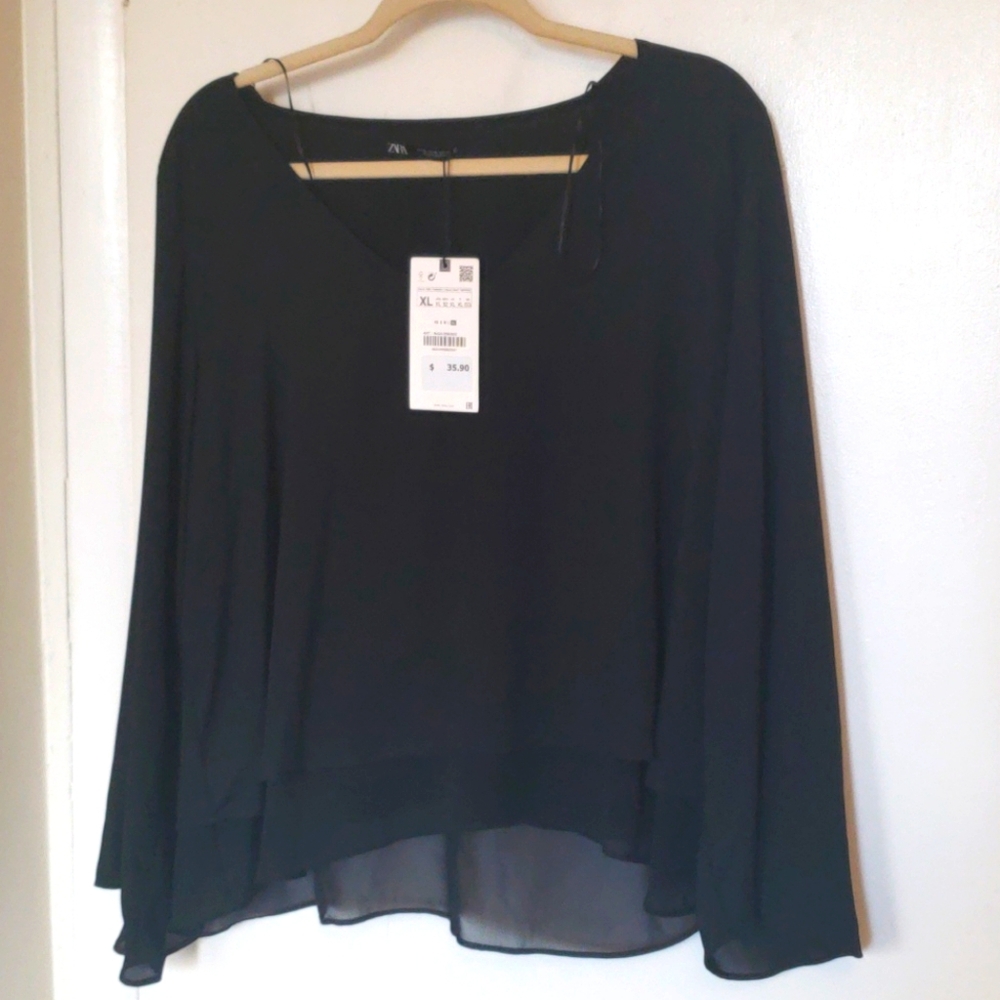 ZARA black chiffon layered blouse Brand new!